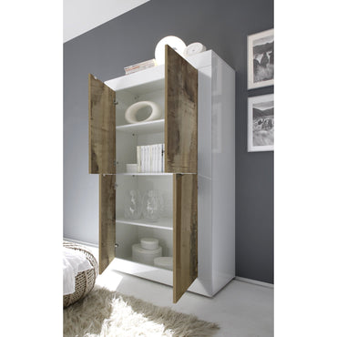 Selene 4 Door White Gloss and Pero Oak Tall Sideboard/Highboard - FurniComp