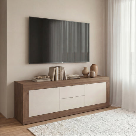 Selene Large 2 Door 2 Drawer Cashmere & Mercure Oak TV Unit - FurniComp