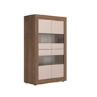 Selene Large 4 Door Cashmere & Mercure Oak Glass Display Cabinet - FurniComp