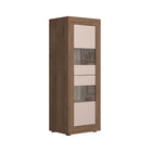 Selene Tall 2 Door Cashmere & Mercure Oak Glass Display Cabinet - FurniComp