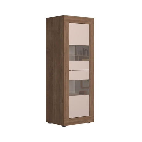 Selene Tall 2 Door Cashmere & Mercure Oak Glass Display Cabinet - FurniComp