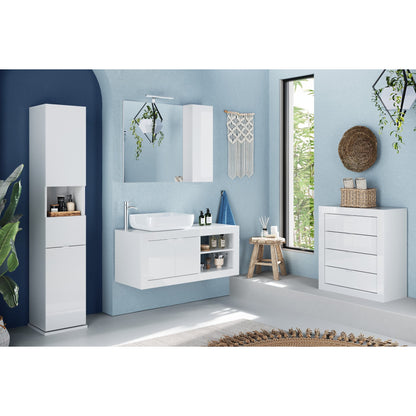 Selene White Gloss 2 Door 1100mm Free Standing Vanity Unit with Basin - FurniComp