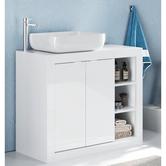 Selene White Gloss 2 Door 1100mm Free Standing Vanity Unit with Basin - FurniComp