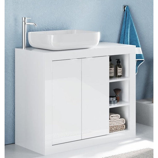 Selene White Gloss 2 Door 920mm Free Standing Vanity Unit with Basin - FurniComp