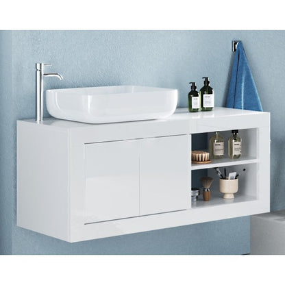 Selene White Gloss 2 Door 700mm Wall Hung Countertop Vanity Unit with Basin - FurniComp