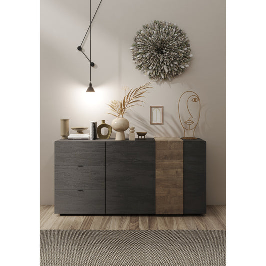 Seville 2 Door 3 Drawer Grey and Mercure Oak Sideboard - FurniComp