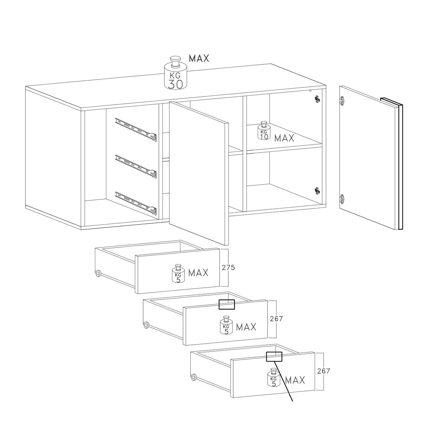 Seville 2 Door 3 Drawer Grey and Mercure Oak Sideboard - FurniComp