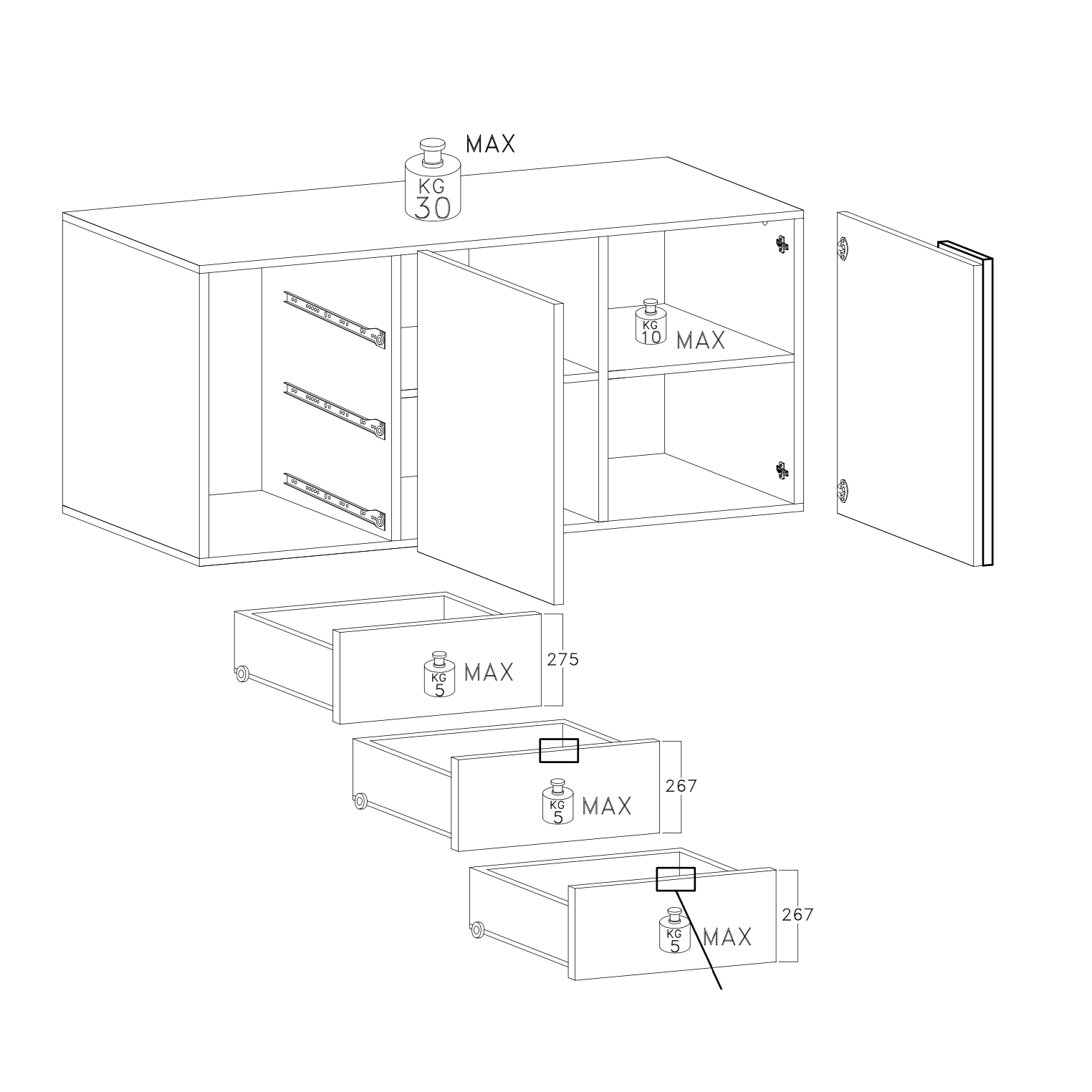 Seville 2 Door 3 Drawer White Gloss and Cadiz Oak Sideboard - FurniComp