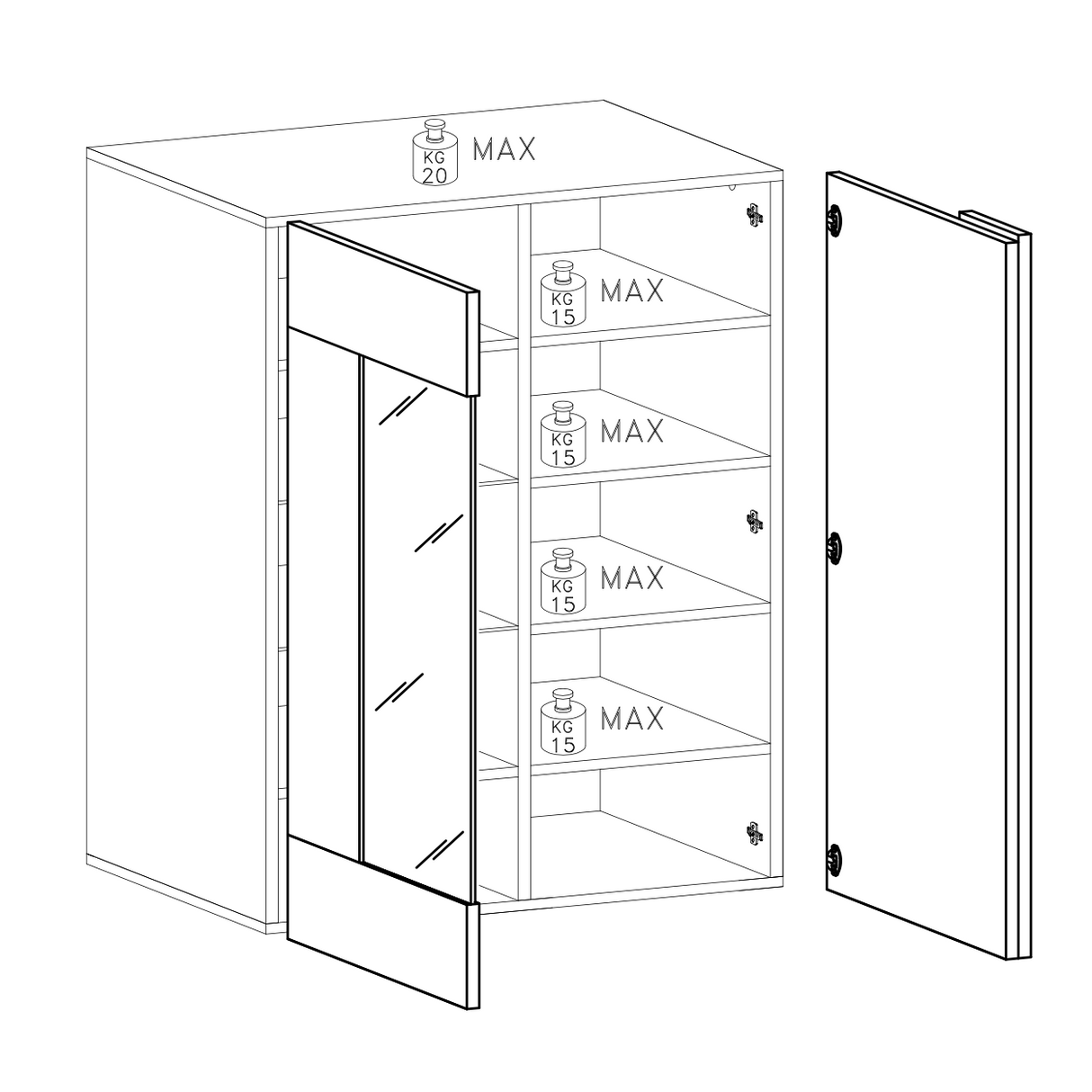 Seville 2 Door White Gloss and Cadiz Oak Display Cabinet - FurniComp
