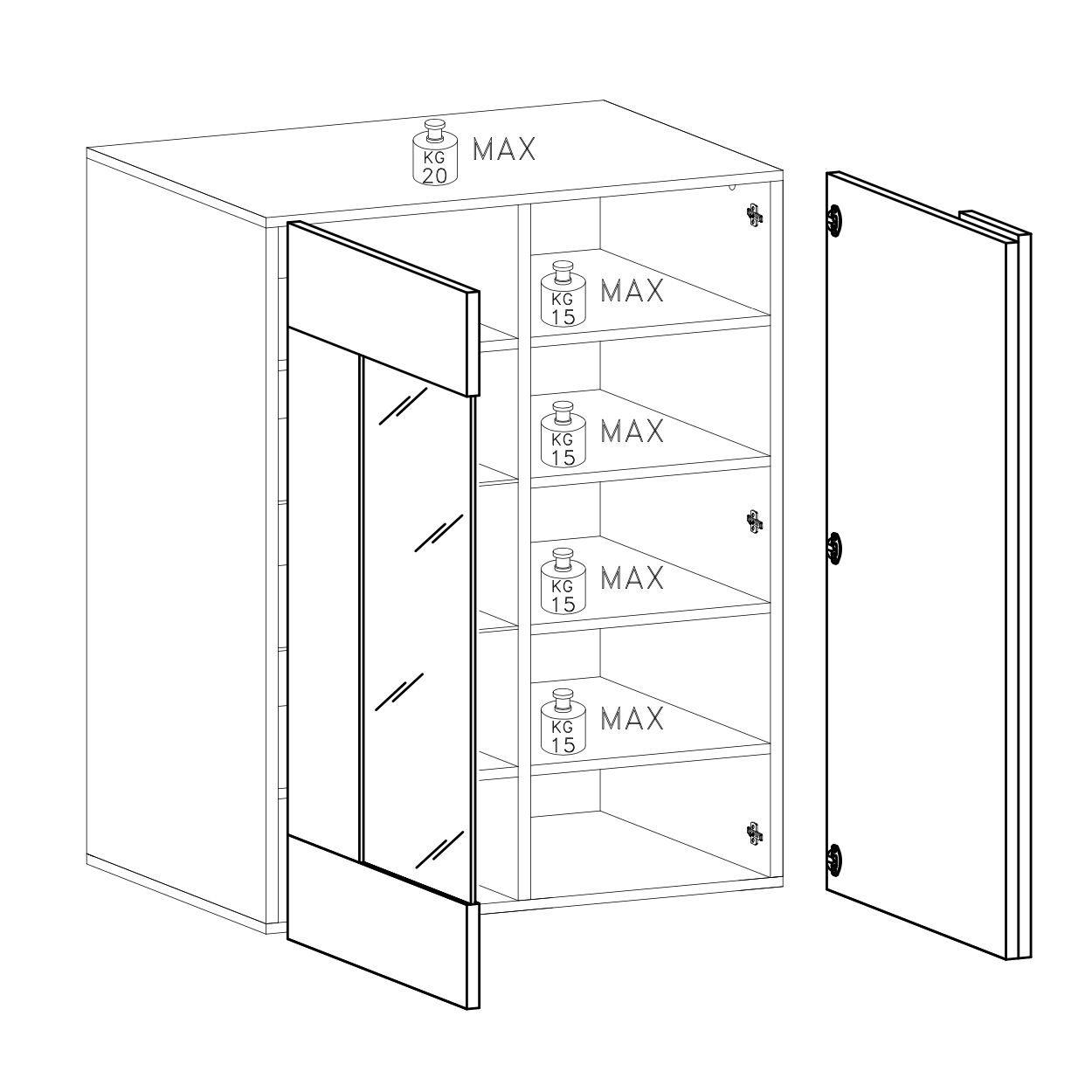 Seville 2 Door White Gloss and Cadiz Oak Display Cabinet - FurniComp