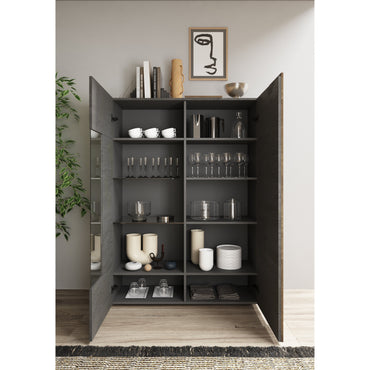 Seville 2 Door Grey and Mercure Oak Display Cabinet - FurniComp