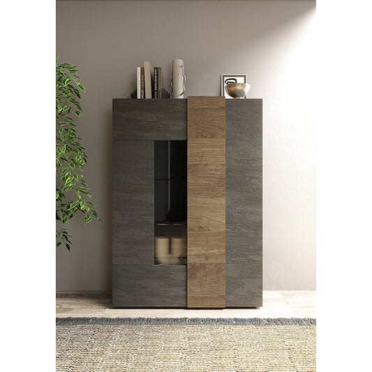 Seville 2 Door Grey and Mercure Oak Display Cabinet - FurniComp