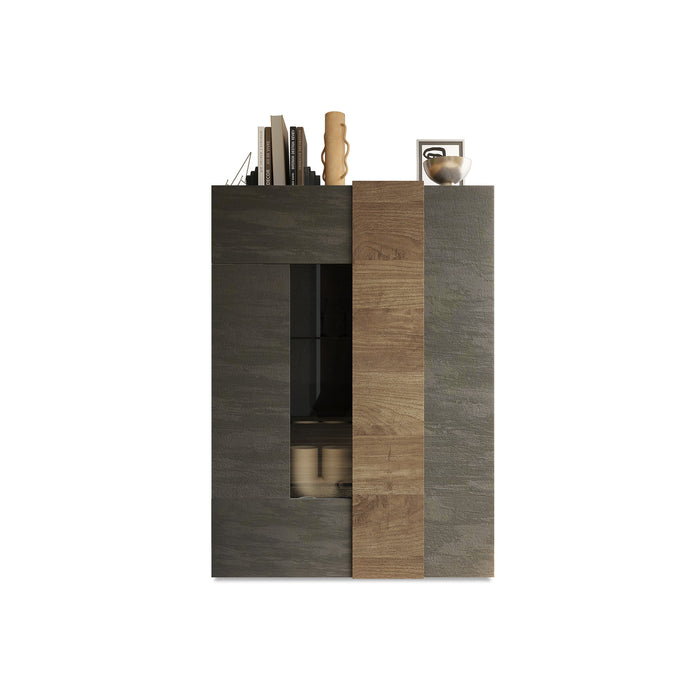 Seville 2 Door Grey and Mercure Oak Display Cabinet - FurniComp