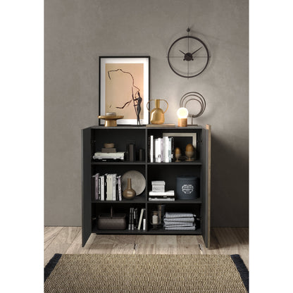 Seville 2 Door Grey and Mercure Oak Tall Sideboard/Highboard - FurniComp