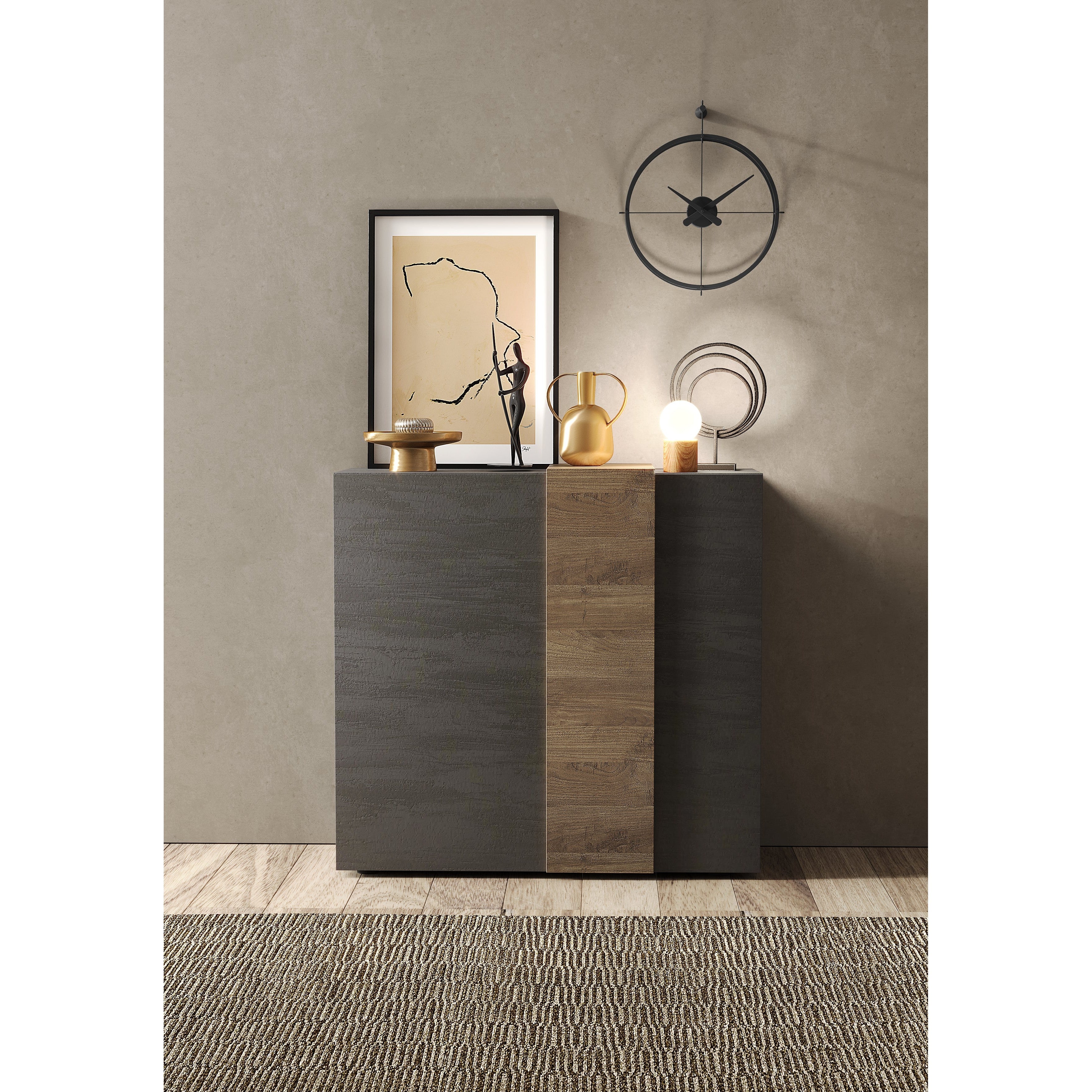 Seville 2 Door Grey and Mercure Oak Tall Sideboard/Highboard - FurniComp