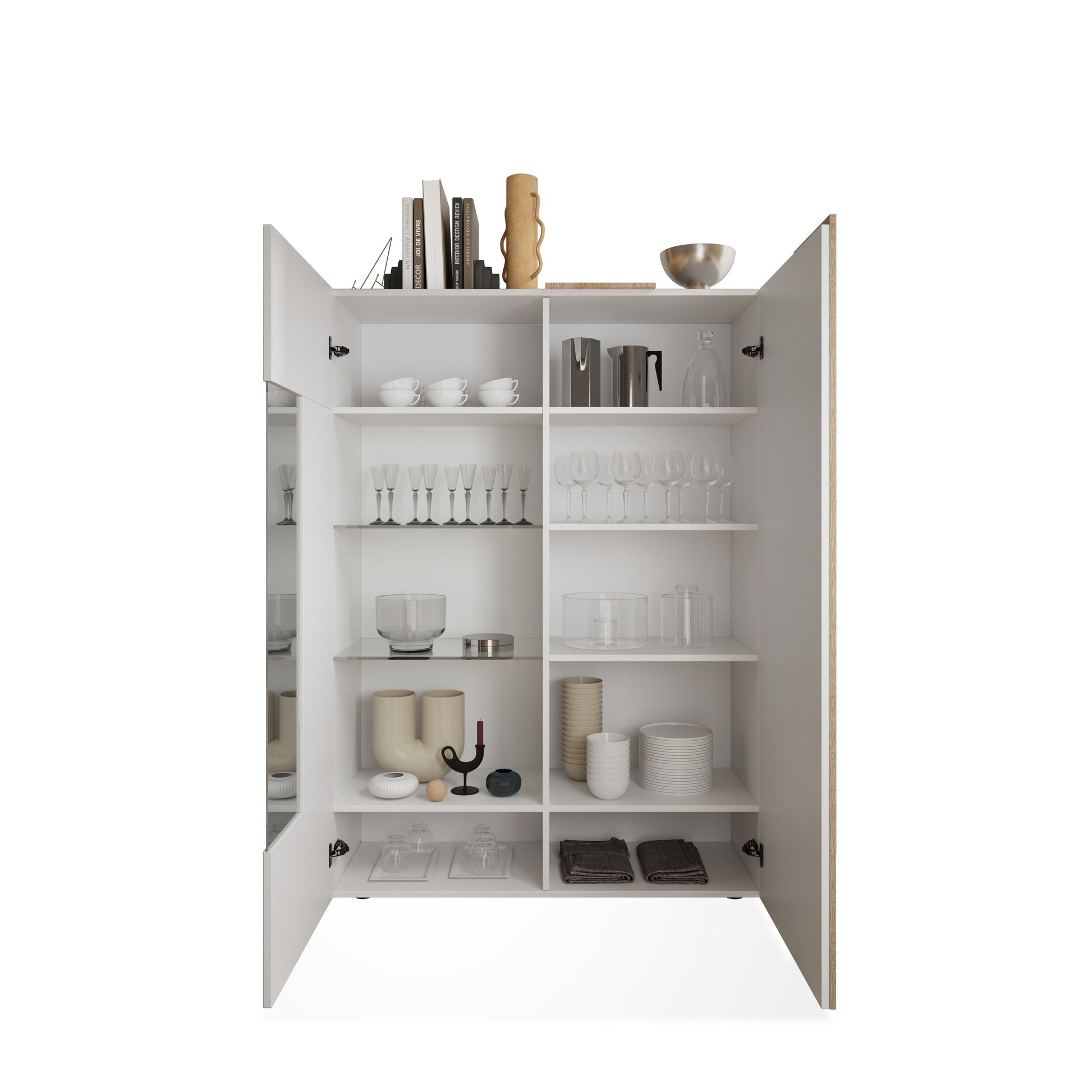 Seville 2 Door White Gloss and Cadiz Oak Display Cabinet - FurniComp