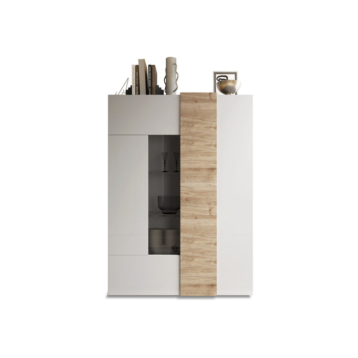Seville 2 Door White Gloss and Cadiz Oak Display Cabinet - FurniComp