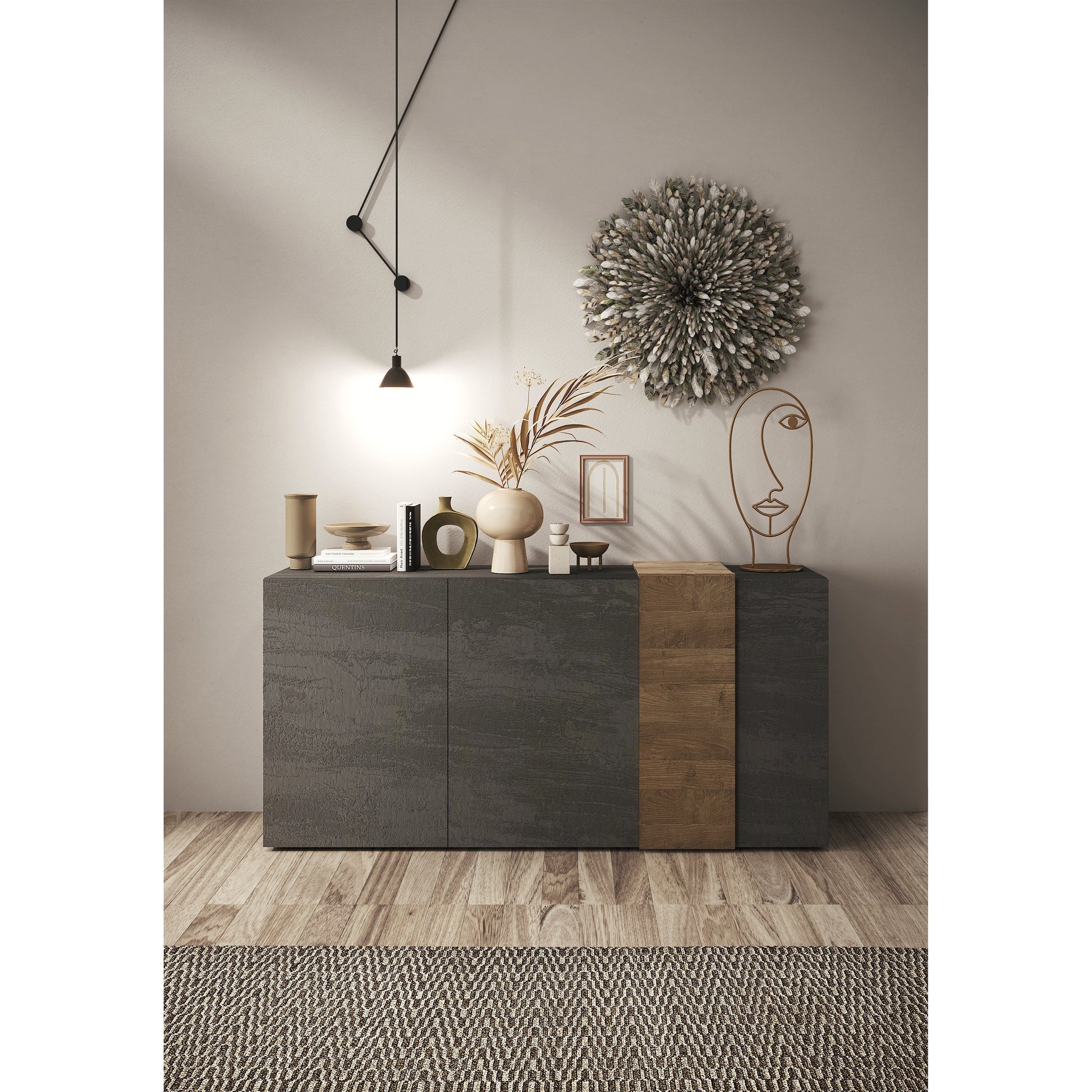 Seville 3 Door Grey and Mercure Oak Sideboard - FurniComp