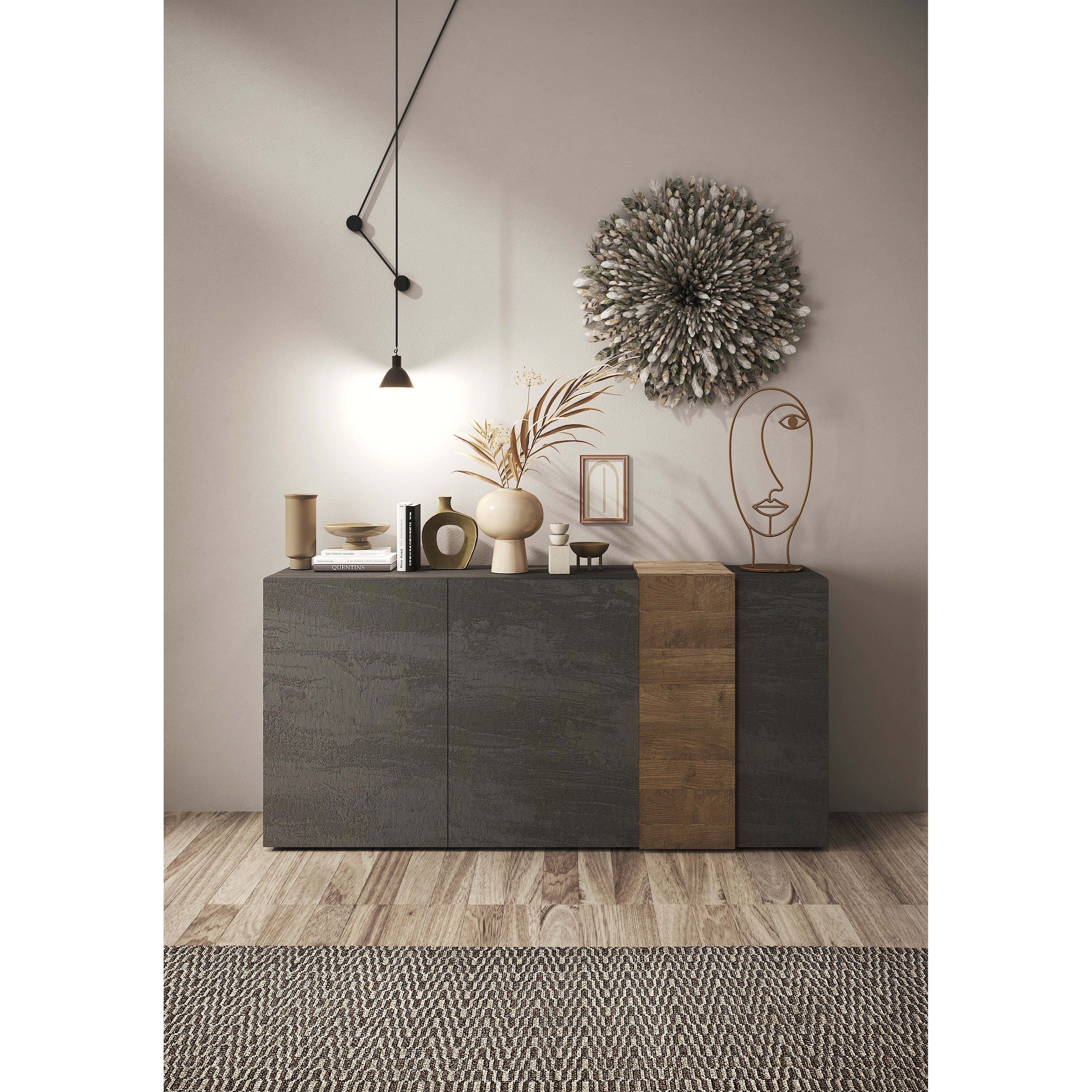 Seville 3 Door Grey and Mercure Oak Sideboard - FurniComp