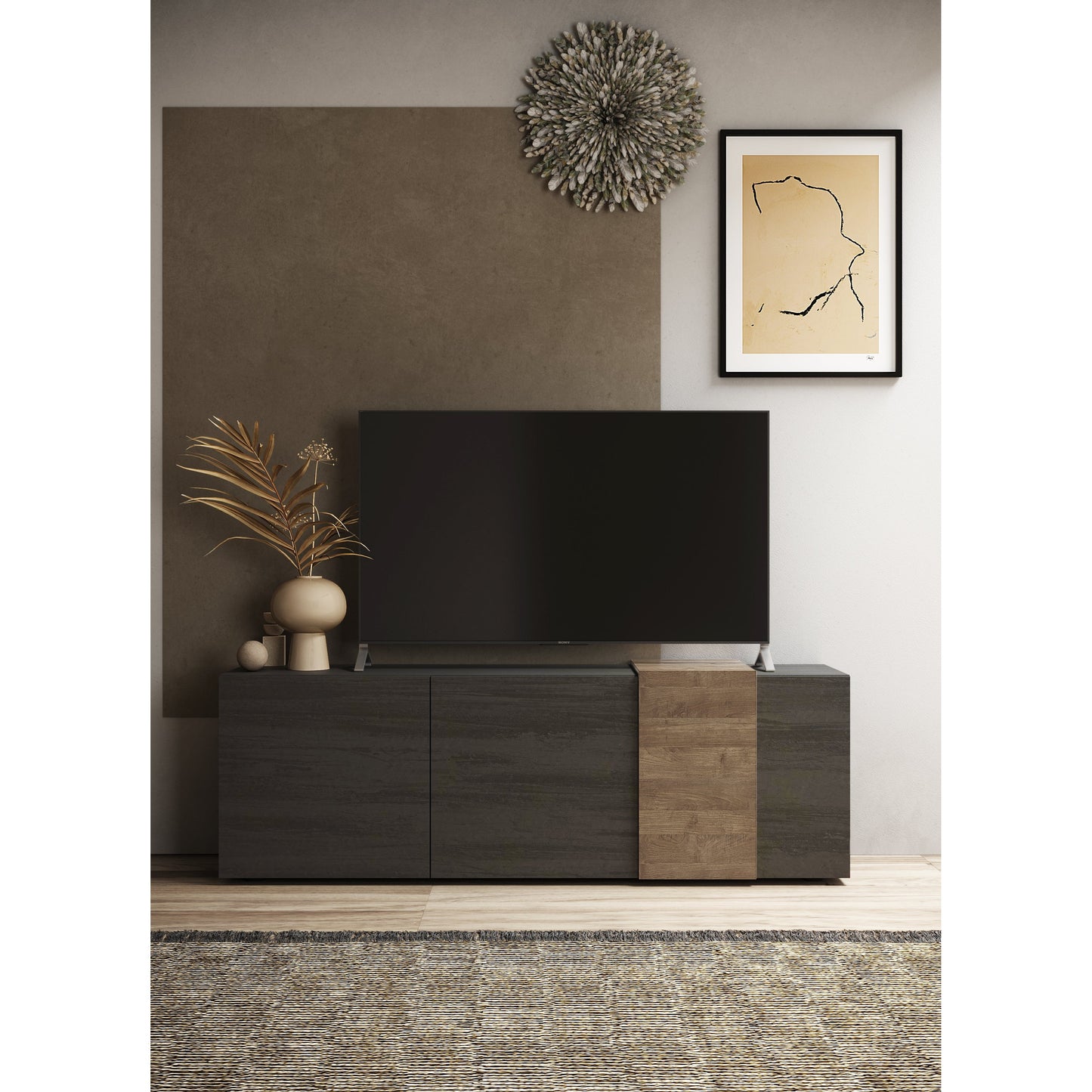 Seville 3 Door Grey and Mercure Oak TV Unit - FurniComp