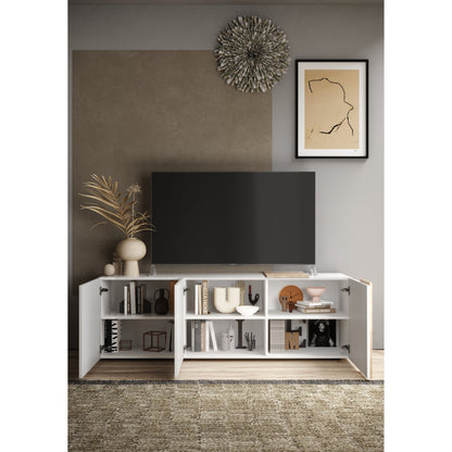 Seville 3 Door White Gloss and Cadiz Oak TV Unit - FurniComp