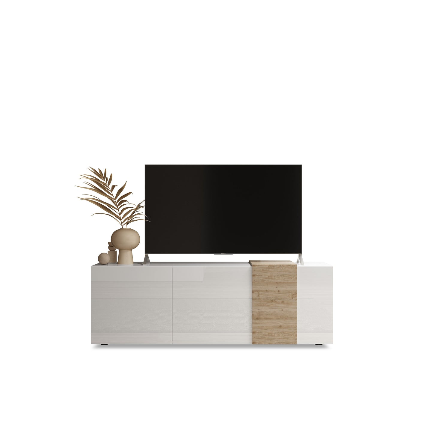 Seville 3 Door White Gloss and Cadiz Oak TV Unit - FurniComp