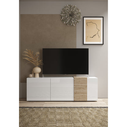 Seville 3 Door White Gloss and Cadiz Oak TV Unit - FurniComp