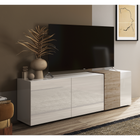 Seville 3 Door White Gloss and Cadiz Oak TV Unit - FurniComp
