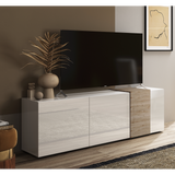 Seville 3 Door White Gloss and Cadiz Oak TV Unit - FurniComp