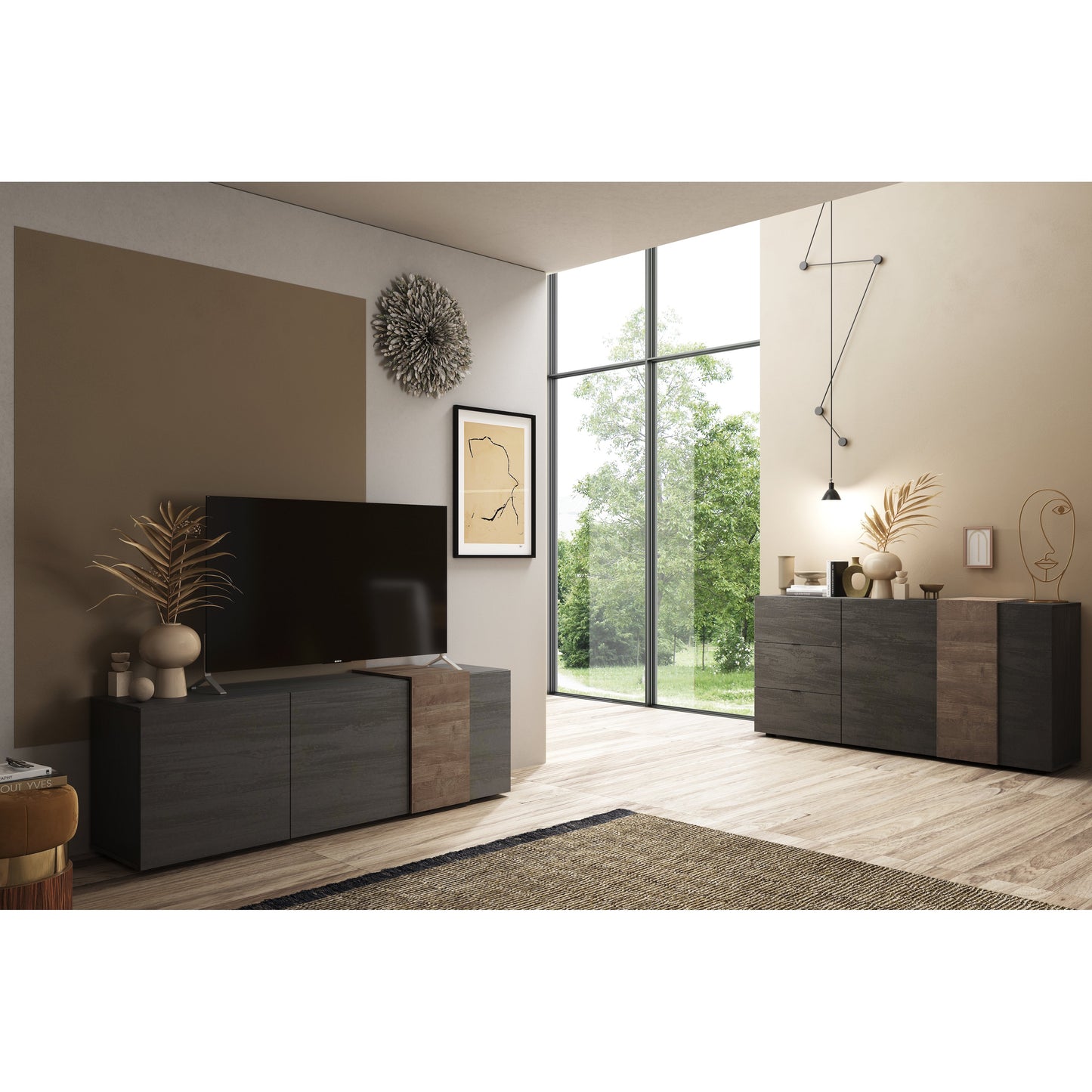 Seville 2 Door 3 Drawer Grey and Mercure Oak Sideboard - FurniComp