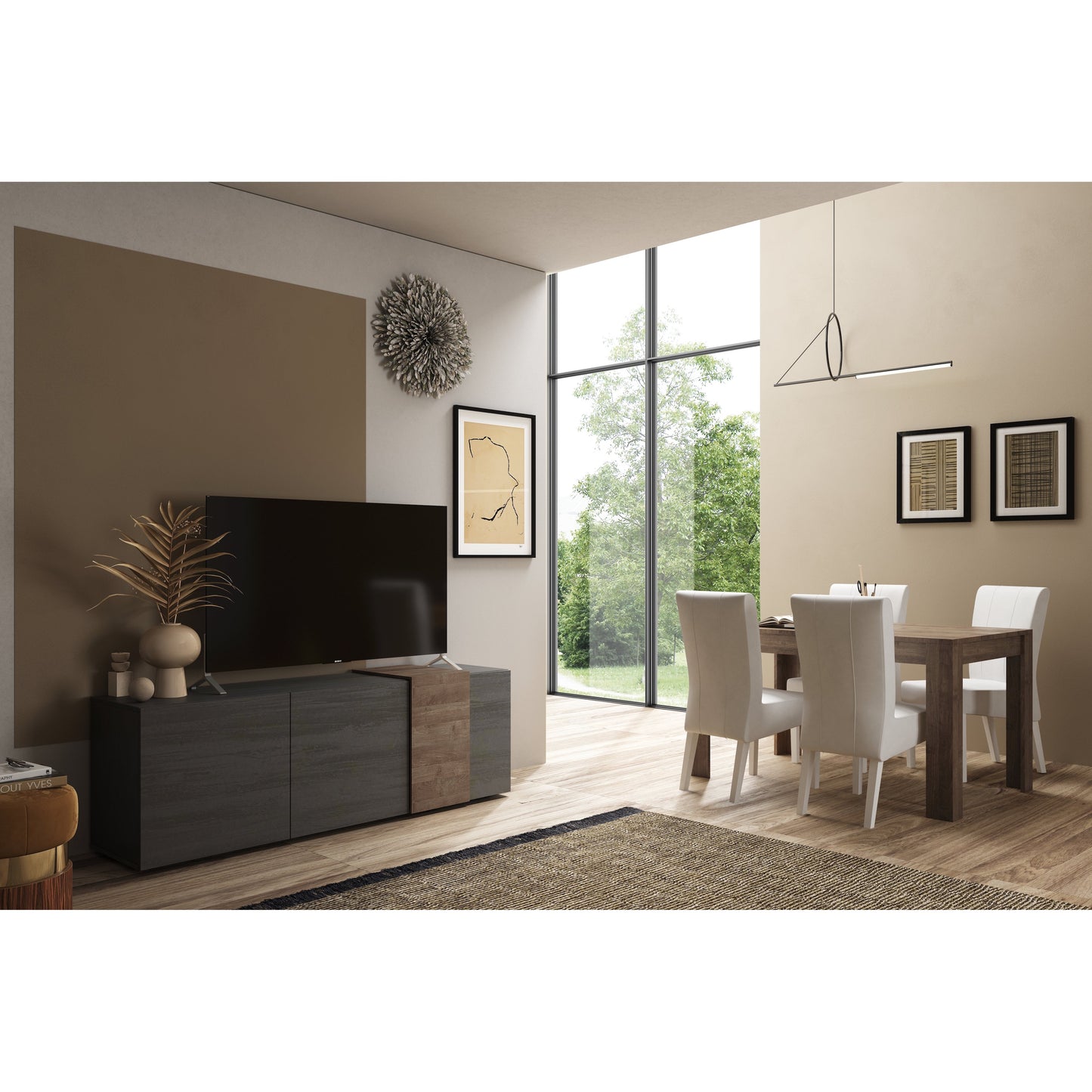 Seville 3 Door Grey and Mercure Oak Sideboard - FurniComp