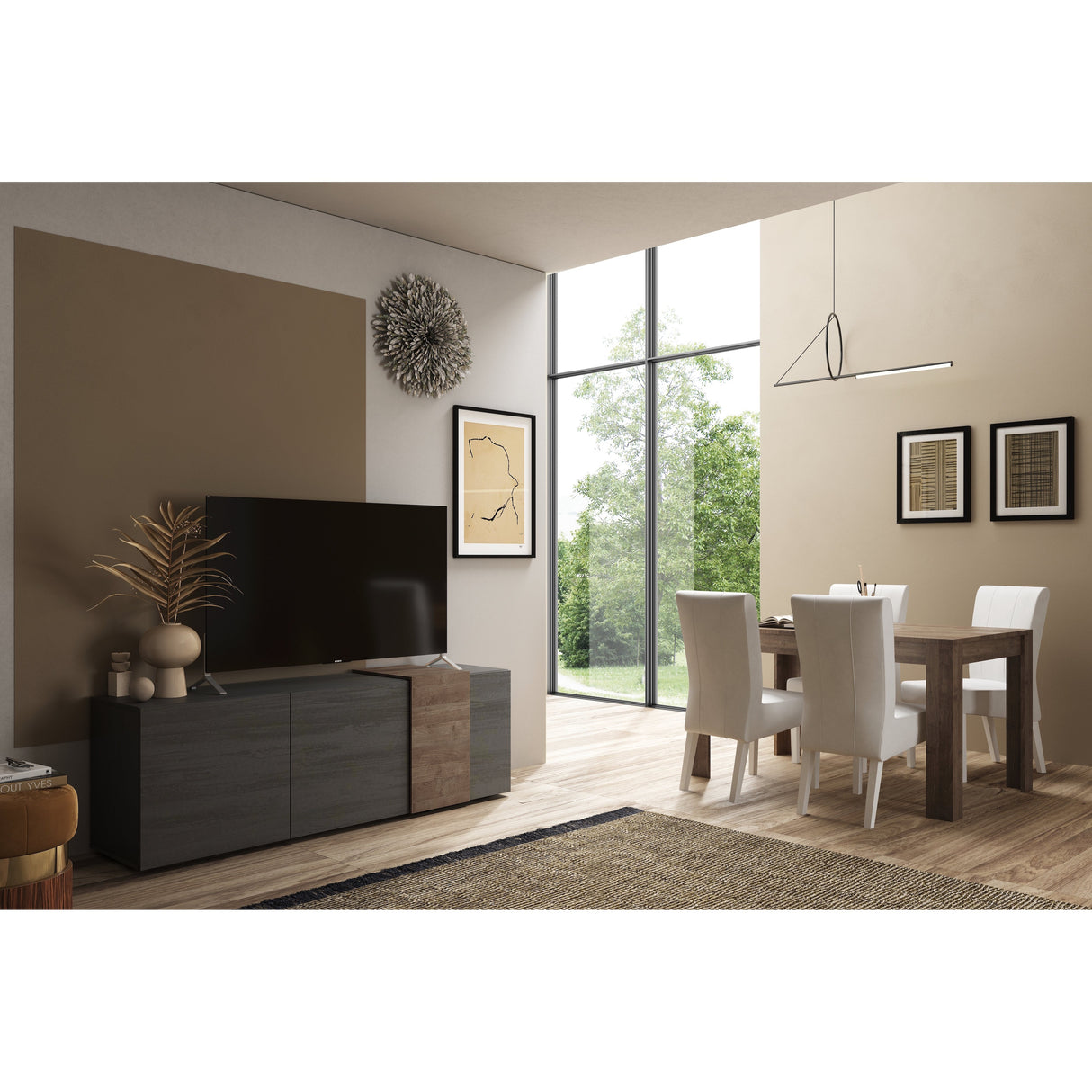 Seville 2 Door Grey and Mercure Oak Display Cabinet - FurniComp