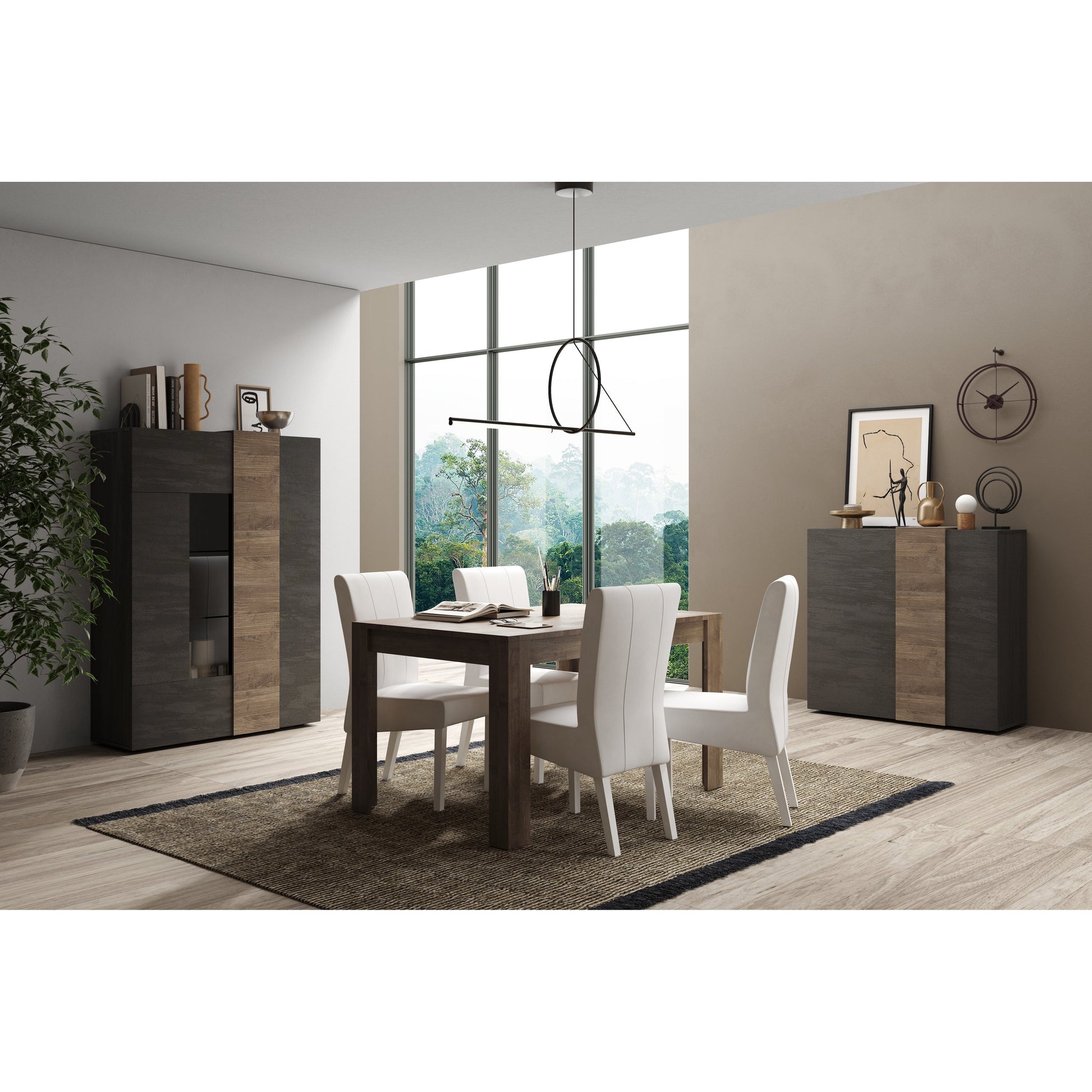 Seville 2 Door Grey and Mercure Oak Tall Sideboard/Highboard - FurniComp