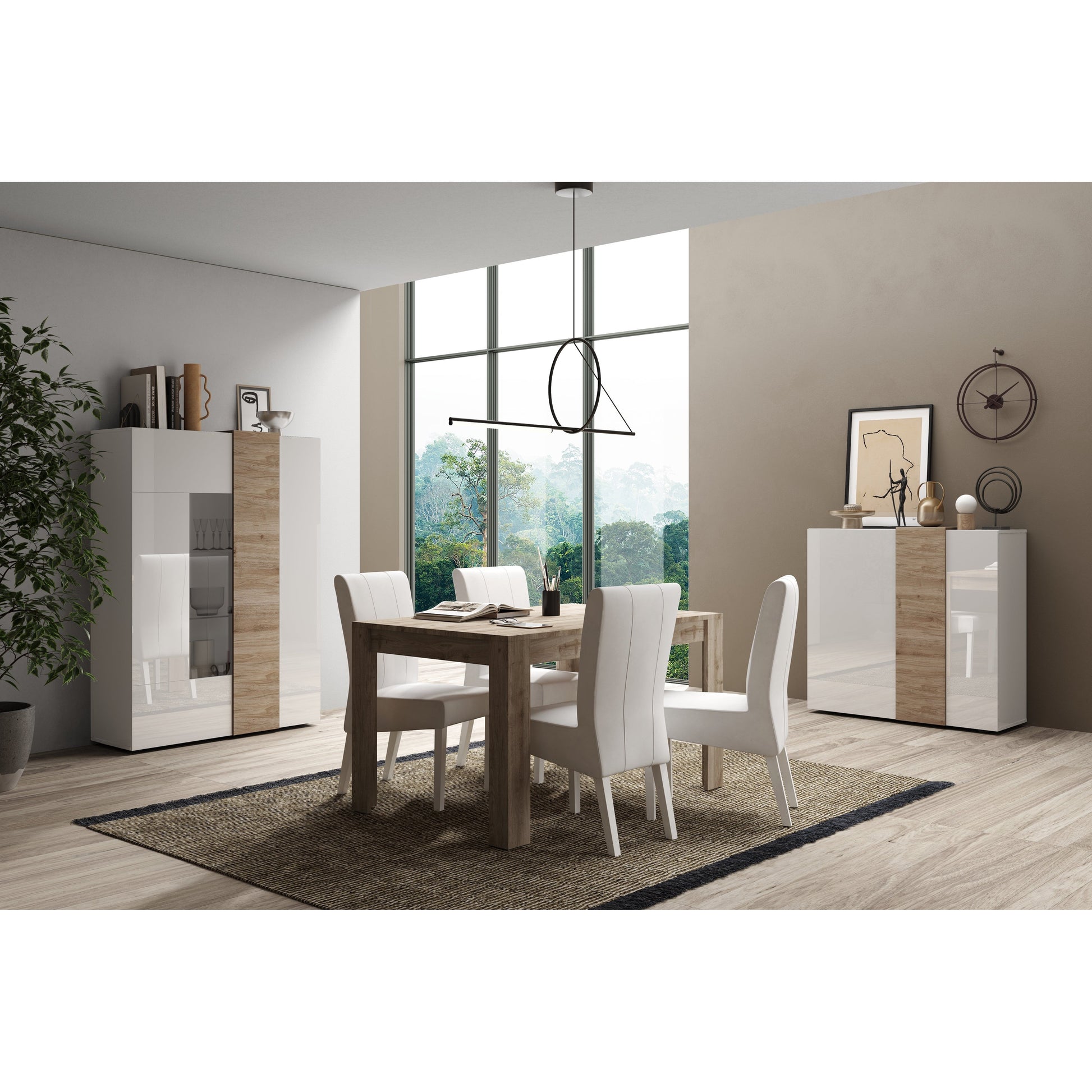 Seville 2 Door 3 Drawer White Gloss and Cadiz Oak Sideboard - FurniComp