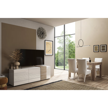 Seville 2 Door 3 Drawer White Gloss and Cadiz Oak Sideboard - FurniComp