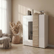Seville 2 Door White Gloss and Cadiz Oak Display Cabinet - FurniComp