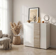 Seville 2 Door White Gloss and Cadiz Oak Tall Sideboard/Highboard - FurniComp