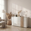 Seville 3 Door White Gloss and Cadiz Oak Sideboard - FurniComp