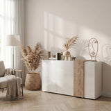 Seville 3 Door White Gloss and Cadiz Oak Sideboard - FurniComp
