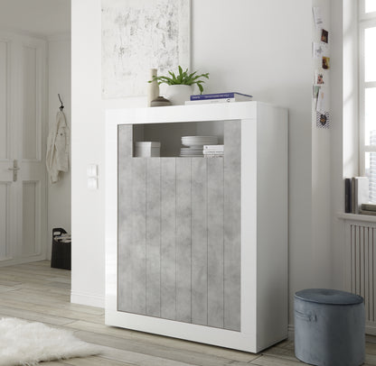 Siena 2 Door White Gloss and Concrete Grey Tall Sideboard/Highboard - FurniComp