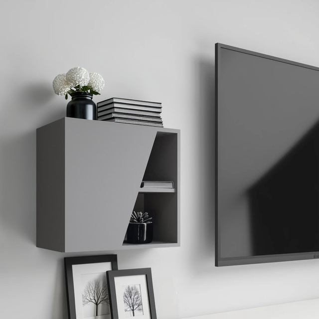 Combo 55cm Floating Wall Cube With Shaped Door - Slate Grey COM-18-04 - FurniComp