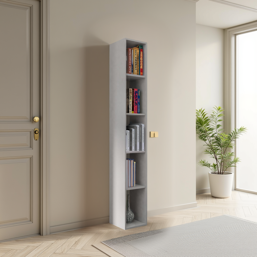 Combo 28cm Tall Narrow Bookcase - Slate Grey COM-45-04 - FurniComp