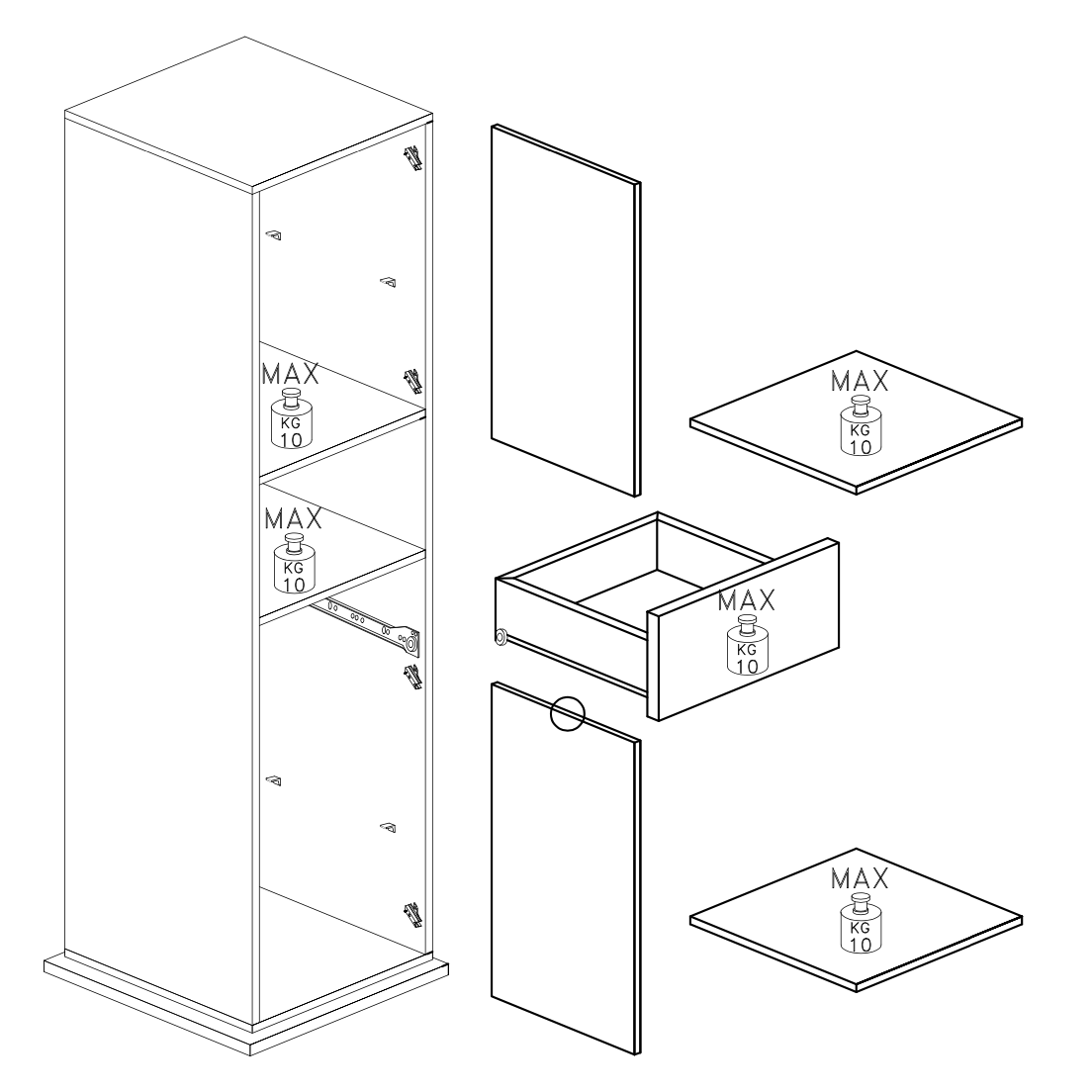 Selene 2 Door 1 Drawer Tall Concrete Grey Free-Standing Rotating Bathroom Cabinet - FurniComp