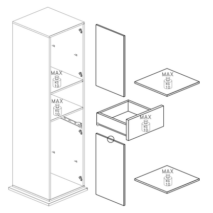 Selene 2 Door 1 Drawer Tall Concrete Grey Free-Standing Rotating Bathroom Cabinet - FurniComp