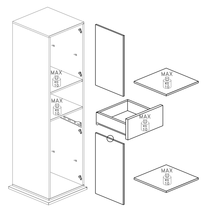 Selene 2 Door 1 Drawer Tall Concrete Grey Free-Standing Rotating Bathroom Cabinet - FurniComp