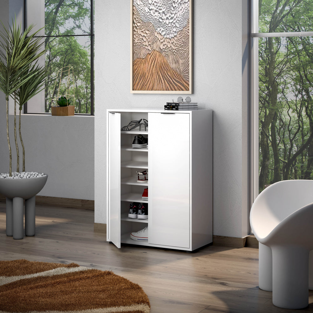 Sydney White Gloss Large 30 Pair Shoe Storage Cupboard - FurniComp