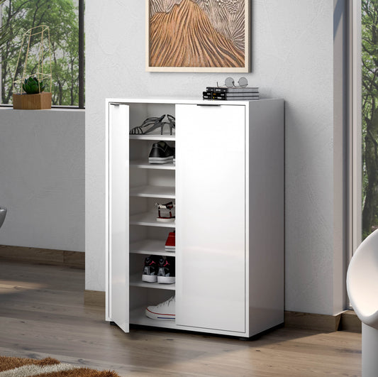 Sydney White Gloss Large 30 Pair Shoe Storage Cupboard - FurniComp