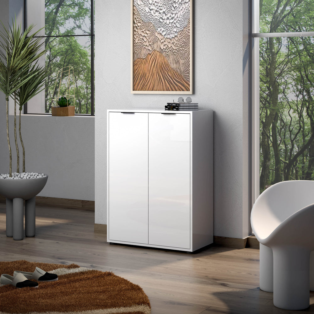 Sydney White Gloss Large 30 Pair Shoe Storage Cupboard - FurniComp