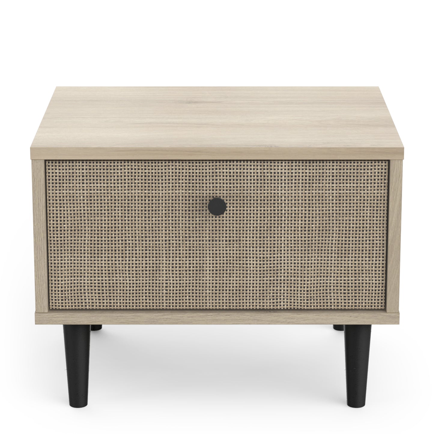 Theo 1 Drawer Oak Rattan style Bedside Table - FurniComp