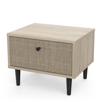 Theo 1 Drawer Oak Rattan style Bedside Table - FurniComp